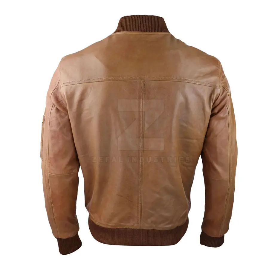 OEM Service Design Custom Logo Men Leather Bomber Jacket Stand Collar Front Logo High Quality Winter Jacket — Zefal Industries product photograph 2 of 2