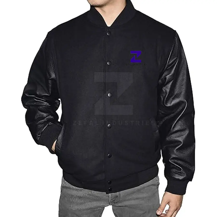 Pakistan Manufacturer Canvas Leather Sleeve Letterman Jacket for Men Ecofriendly Breathable Winter Front Logo — Zefal Industries product photograph 2 of 2