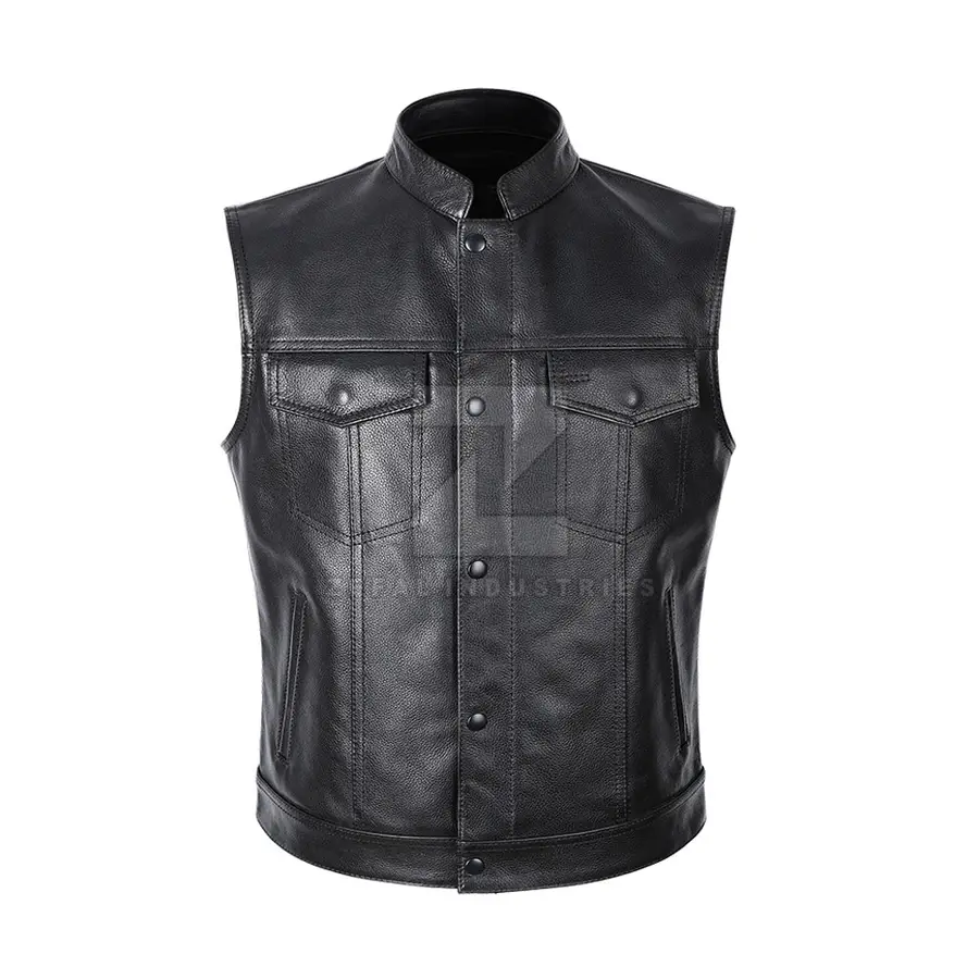 High Quality Genuine Leather Winter Casual Breathable Customizable Vest with V-neck Collar Polyester Filled for Men Outerwear — Zefal Industries product photograph 1 of 2
