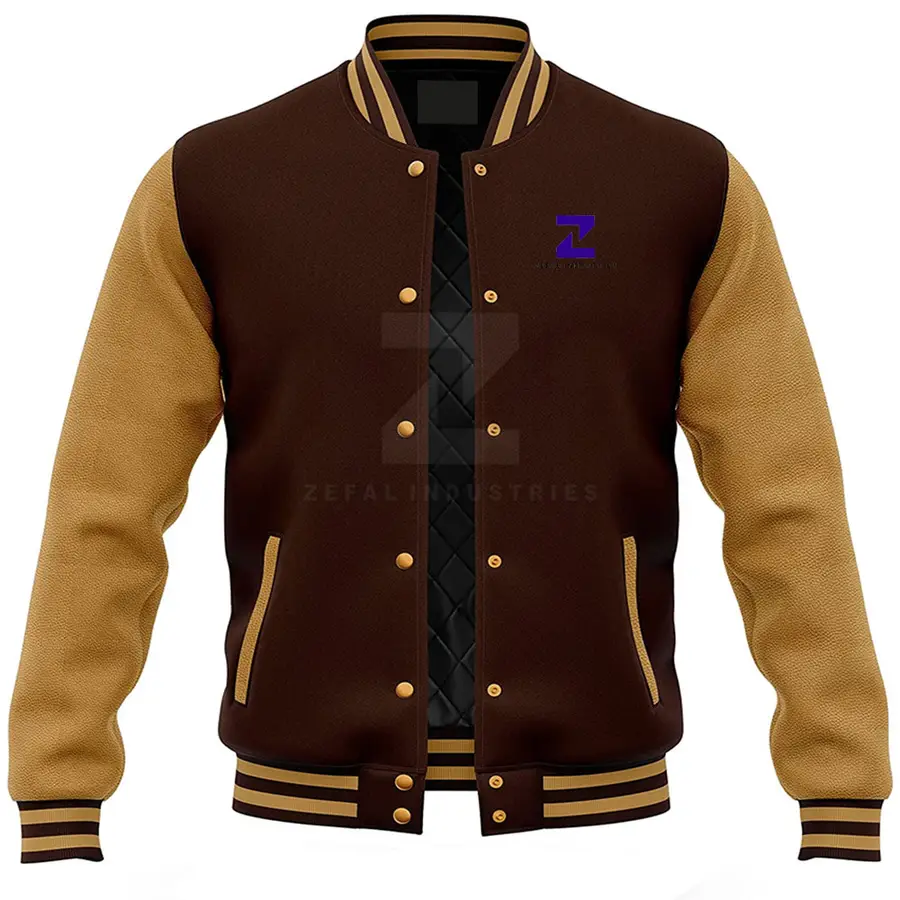 100% Cotton Men's Letterman Jacket Stand Collar Front Logo Eco-Friendly Breathable Winter Jacket Customized Colors High Quality — real Zefal Industries product photograph