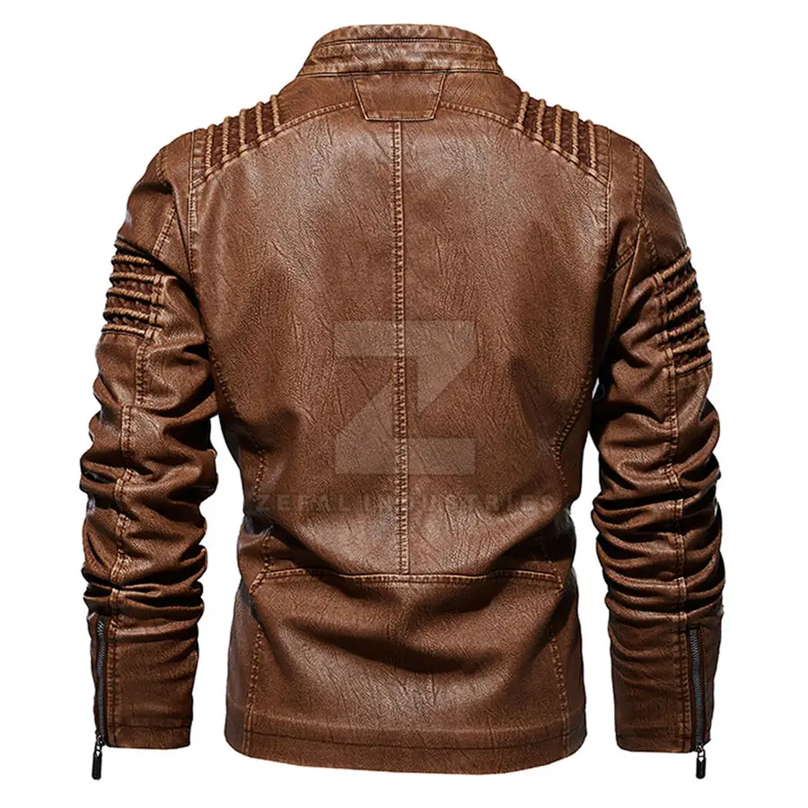 Design Your Own High Quality Men's Winter Leather Jacket with Stand Collar and Front Logo Long Sleeve — Zefal Industries product photograph 2 of 2