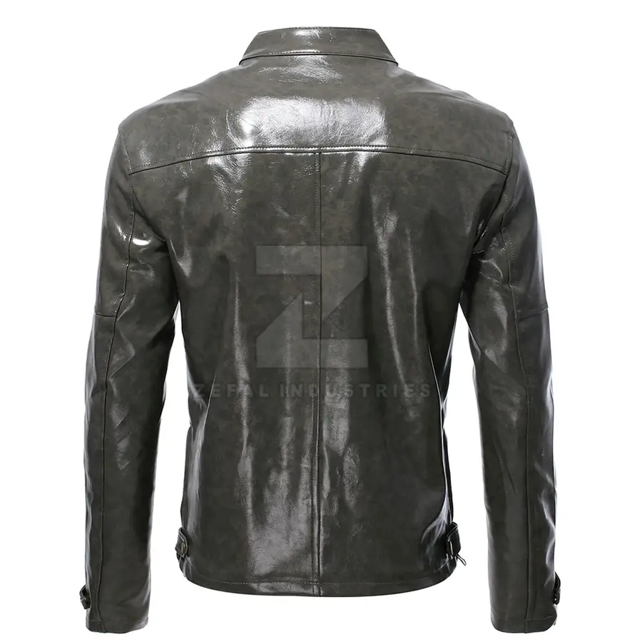 Customized Color Breathable Windproof Waterproof Winter Men's Leather Jacket with Stand Collar Front Logo Slim Fit Long Sleeve — Zefal Industries product photograph 2 of 2