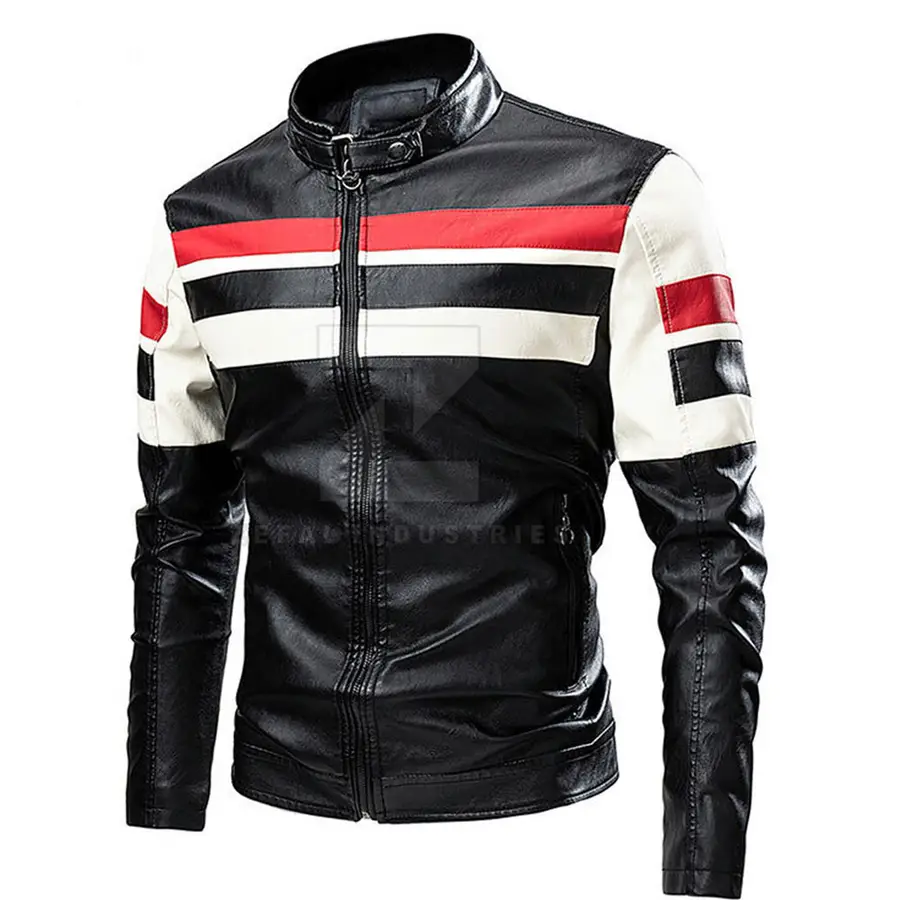 Motorbike Style Men Leather Jacket Stand Front Waterproof Eco-Friendly Windproof Breathable Wholesale Latest Design Winter — Zefal Industries product photograph 1 of 2