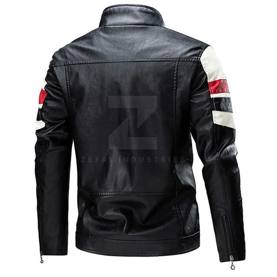 Motorbike Style Men Leather Jacket Stand Front Waterproof Eco-Friendly Windproof Breathable Wholesale Latest Design Winter — Zefal Industries product photograph 2 of 2