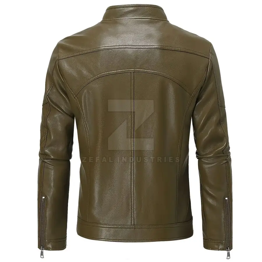 Men's Leather Winter Jacket High Quality Long Sleeve Streetwear Stand Collar Front Logo Waterproof Breathable Eco-Friendly — Zefal Industries product photograph 2 of 2