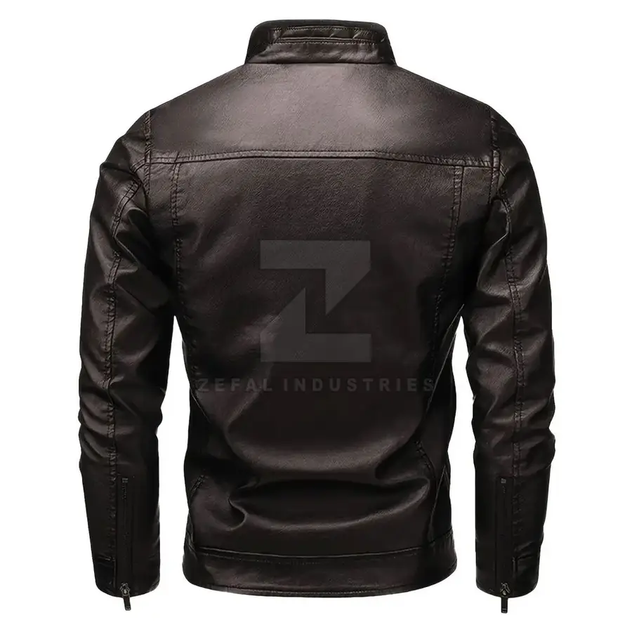 Real Genuine Leather Men's Winter Jacket Stand Collar Front Waterproof Eco-Friendly Breathable Casual Soft Fabric Customizable — Zefal Industries product photograph 2 of 2
