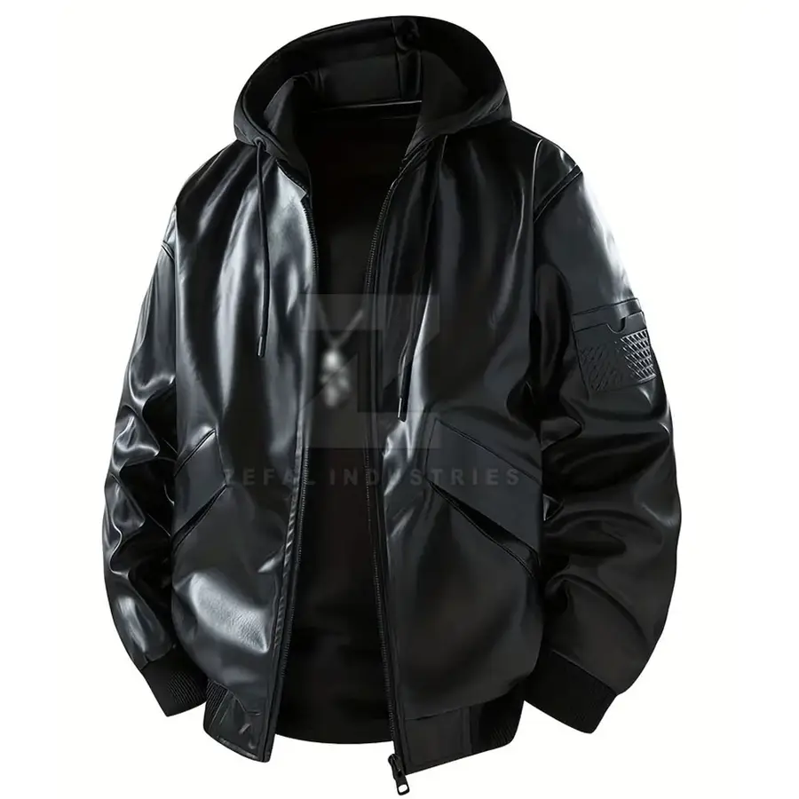 Fashion Men Leather Jacket Stand Collar Front Logo Waterproof Breathable Eco-Friendly Winter Jacket Customizable — Zefal Industries product photograph 1 of 2