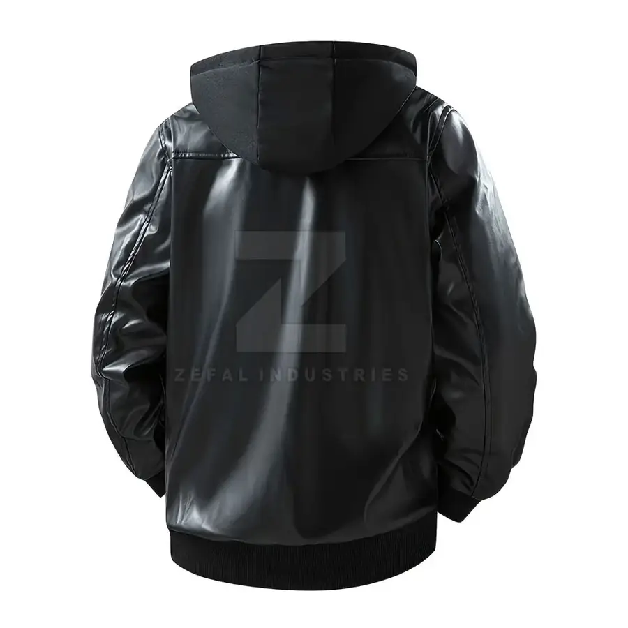 Fashion Men Leather Jacket Stand Collar Front Logo Waterproof Breathable Eco-Friendly Winter Jacket Customizable — Zefal Industries product photograph 2 of 2