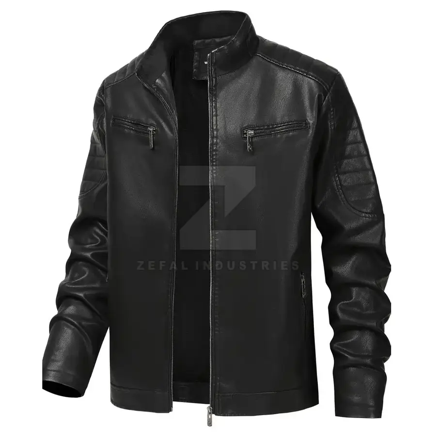 Men Leather Jacket Breathable Lightweight Stand Collar Front Logo Casual Winter Jacket for Online Sale — Zefal Industries product photograph 1 of 2