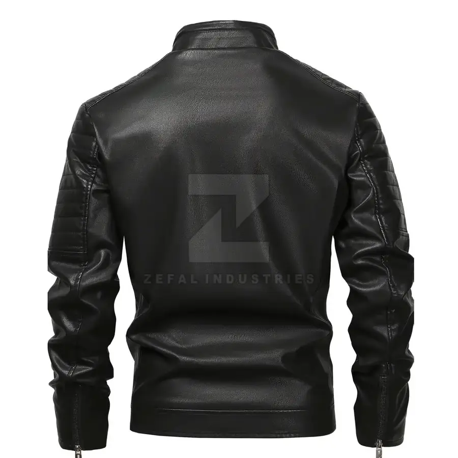 Men Leather Jacket Breathable Lightweight Stand Collar Front Logo Casual Winter Jacket for Online Sale — Zefal Industries product photograph 2 of 2