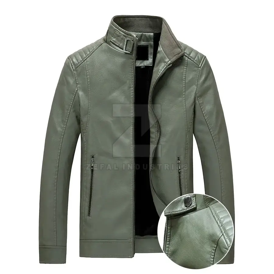 Men's Leather Winter Jacket Custom Color Plus Size Eco-Friendly Waterproof Breathable Windproof Stand Collar Front — Zefal Industries product photograph 1 of 2