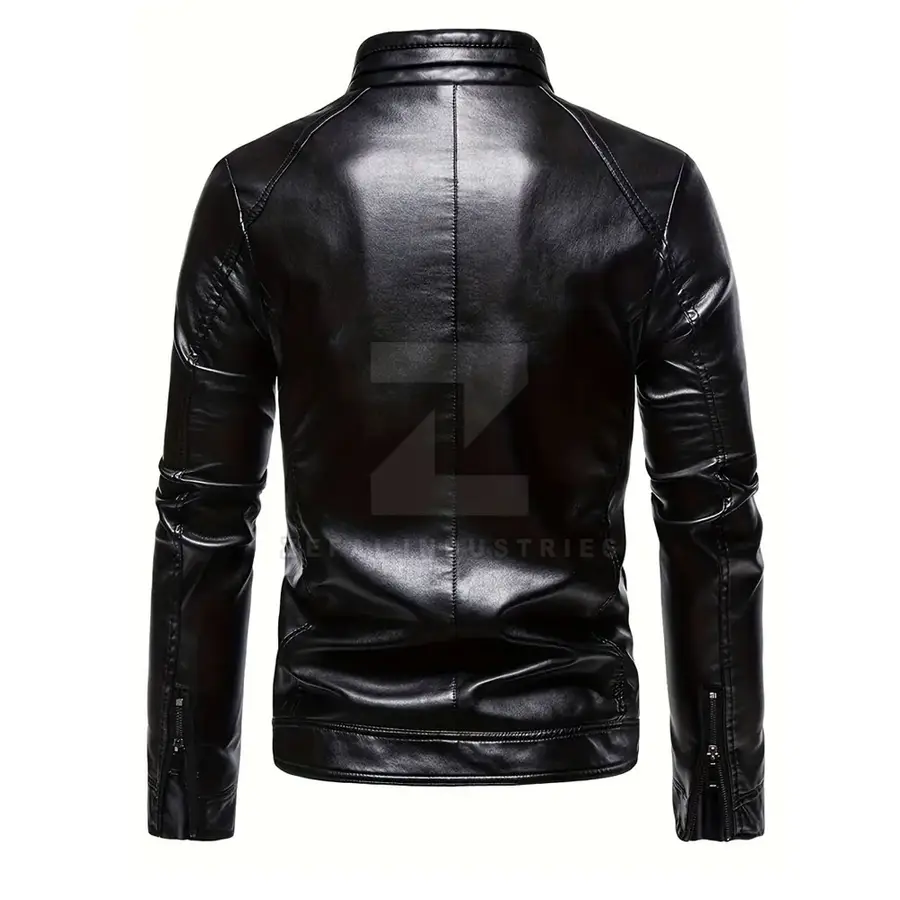 New Winter Fashion Design Custom Stand Collar Front Logo Men Leather Jacket Breathable Windproof Waterproof Eco-Friendly Casual — Zefal Industries product photograph 2 of 2