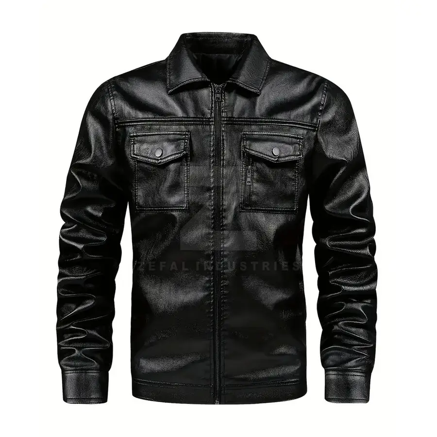 Online Best Sale Men's Leather Winter Jacket Plus Size Breathable Windproof Waterproof Eco-Friendly Stand Front High — Zefal Industries product photograph 1 of 2