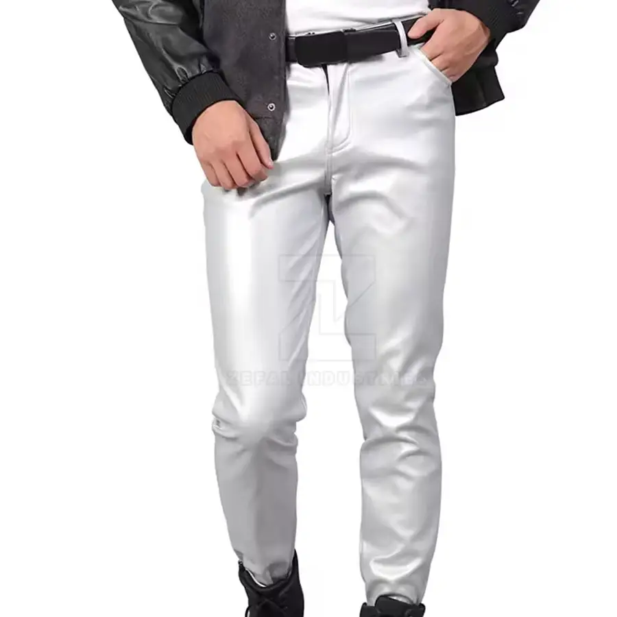 Custom Design Your Own Casual Dark Men's Leather Pants Slim Fit Mid Waist Lightweight High Quality Breathable Customized Logo — Zefal Industries product photograph 1 of 2