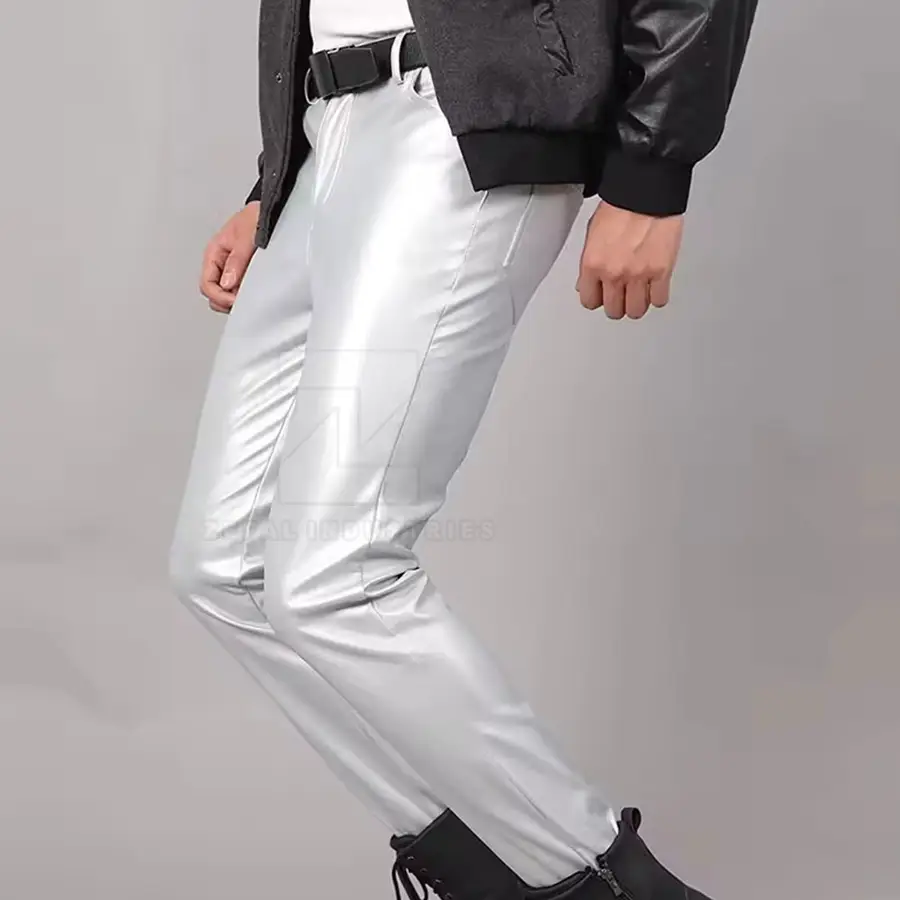 Custom Design Your Own Casual Dark Men's Leather Pants Slim Fit Mid Waist Lightweight High Quality Breathable Customized Logo — Zefal Industries product photograph 2 of 2
