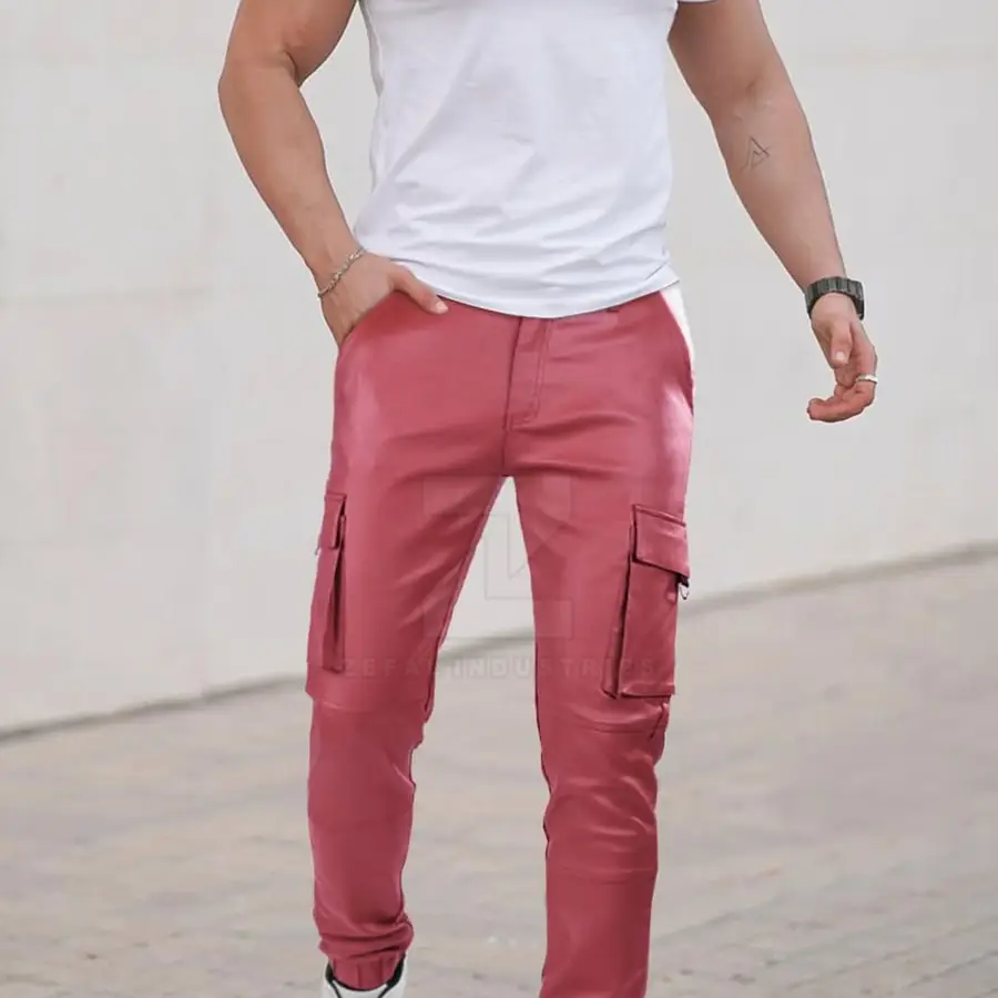 High Quality Lightweight Dark Casual Mid Waist Men Leather Pants Customized Logo Outdoor Wear Custom Made Size OEM Service — Zefal Industries product photograph 2 of 2