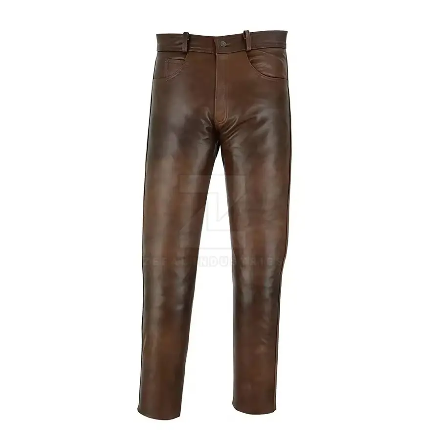 Trendy Men Leather Slim Fit Casual Mid Waist Lightweight Breathable Dark Pant with Customized Logo for Winter Club Daily Outfit — Zefal Industries product photograph 1 of 2