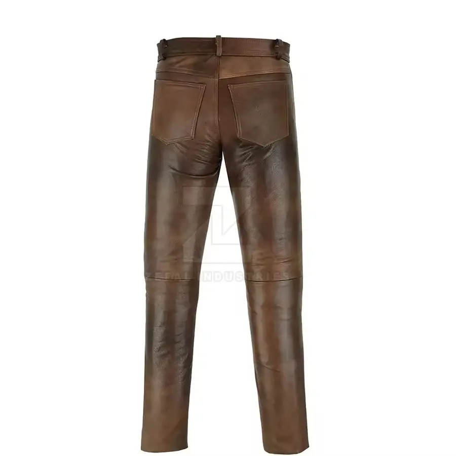 Trendy Men Leather Slim Fit Casual Mid Waist Lightweight Breathable Dark Pant with Customized Logo for Winter Club Daily Outfit — Zefal Industries product photograph 2 of 2