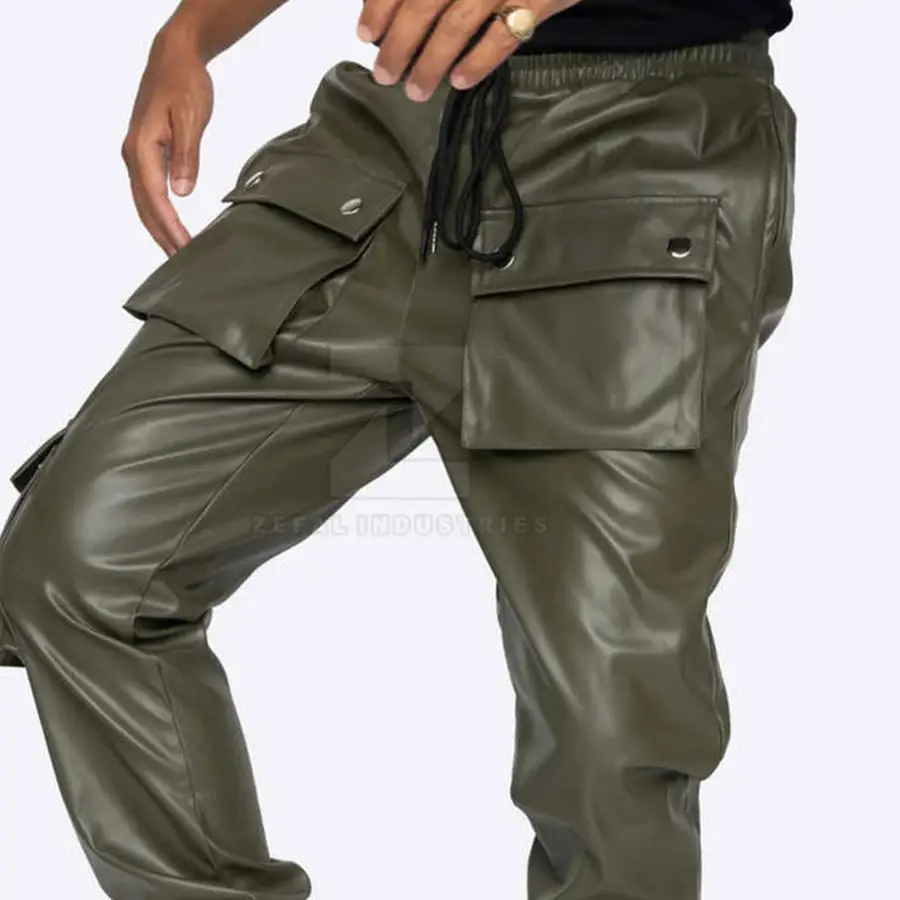 Solid Color Dark Customized Colors Streetwear Washed Men Leather Pants High Quality Casual Breathable Lightweight Mid Waist — Zefal Industries product photograph 1 of 2