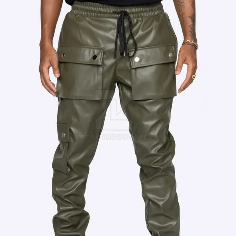 Solid Color Dark Customized Colors Streetwear Washed Men Leather Pants High Quality Casual Breathable Lightweight Mid Waist — Zefal Industries product photograph 2 of 2