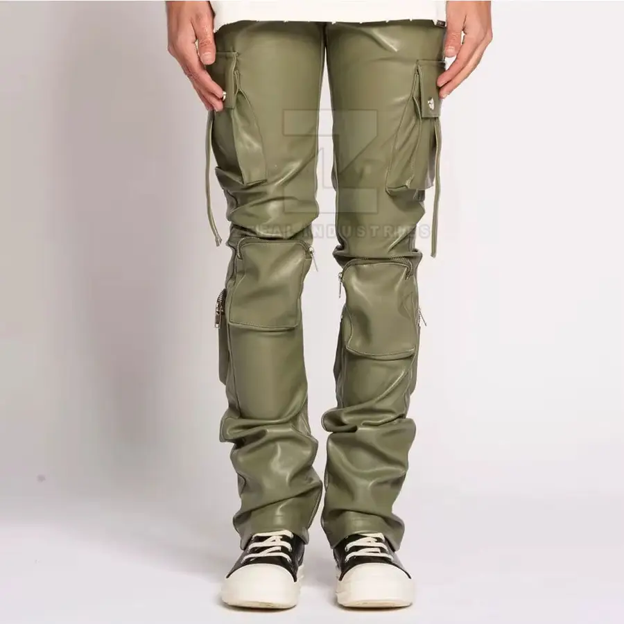 New Style Outdoor Use Men Leather Pants Best Quality Lightweight Breathable Casual Dark Flat Front Mid Rise Solid Color — Zefal Industries product photograph 1 of 2