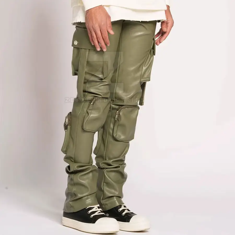 New Style Outdoor Use Men Leather Pants Best Quality Lightweight Breathable Casual Dark Flat Front Mid Rise Solid Color — Zefal Industries product photograph 2 of 2