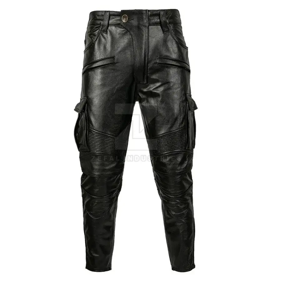 Casual Wear Men Leather Pants Custom Design Printed Logo Lightweight Mid Rise Dark Wash High Quality Breathable Winter Cheap — Zefal Industries product photograph 2 of 2