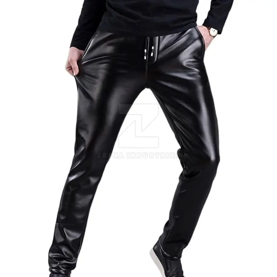 Custom Made Men's Leather Pants-Dark Mid Waist Lightweight Casual Style with Customized Logo and Design — Zefal Industries product photograph 1 of 2