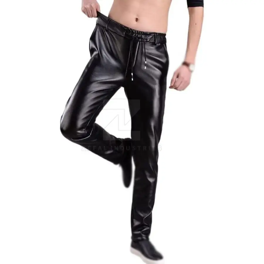 Custom Made Men's Leather Pants-Dark Mid Waist Lightweight Casual Style with Customized Logo and Design — Zefal Industries product photograph 2 of 2