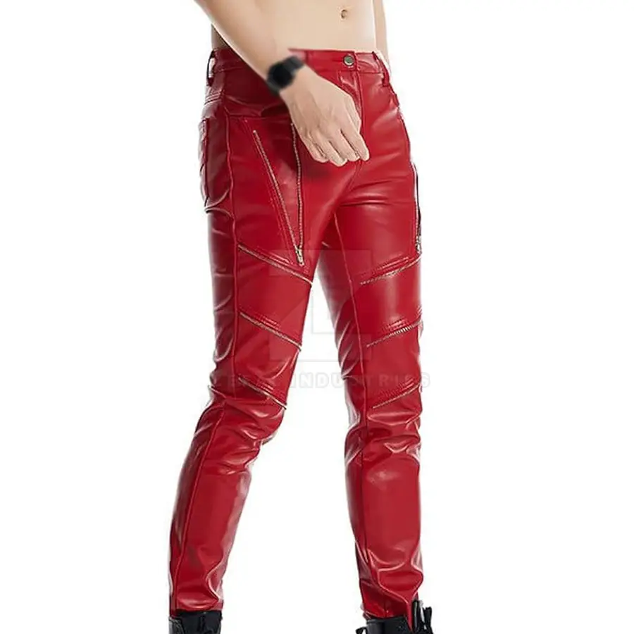 High Quality Solid Color Casual Men Leather Pants Dark Wash Mid Waist Breathable Lightweight Winter Customized Colors Button — Zefal Industries product photograph 2 of 2