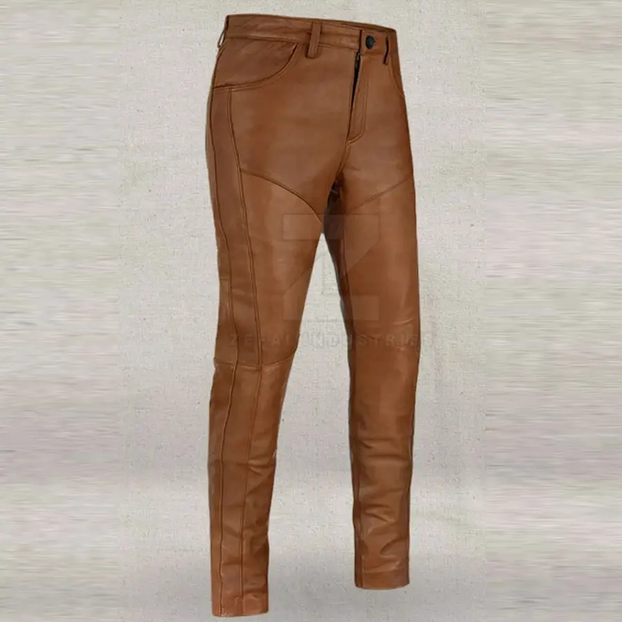 High Quality Lightweight Casual Men Leather Pants Dark Wash Mid Waist Custom Logo Print OEM Service Breathable Wholesale Best — Zefal Industries product photograph 2 of 2