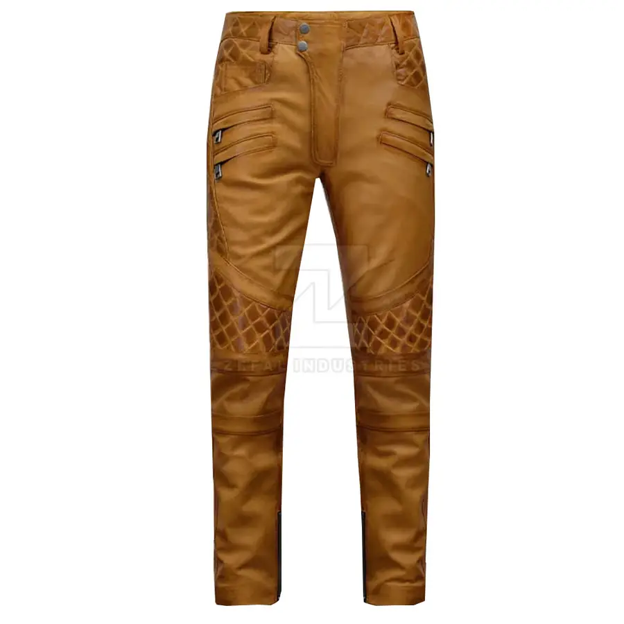Customized Logo Dark Mid Lightweight Casual Men's Leather Pants Button Closure Flat Front High Quality Winter Outdoor Breathable — Zefal Industries product photograph 1 of 2