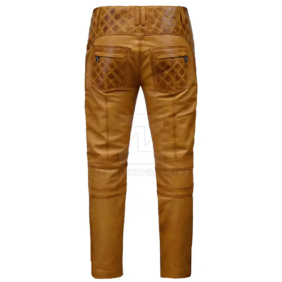 Customized Logo Dark Mid Lightweight Casual Men's Leather Pants Button Closure Flat Front High Quality Winter Outdoor Breathable — Zefal Industries product photograph 2 of 2