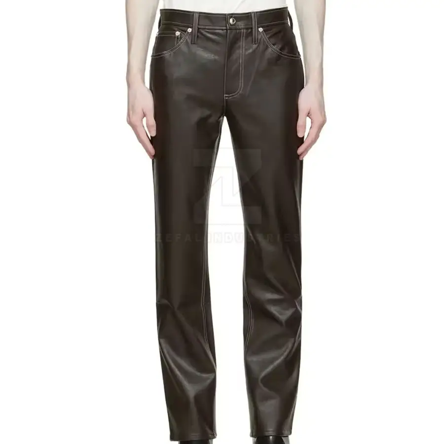 Classic Men's Leather Casual Pants Mid Glossy Surface Comfortable Lining Customized Logo Breathable High Quality Lightweight All — Zefal Industries product photograph 1 of 2