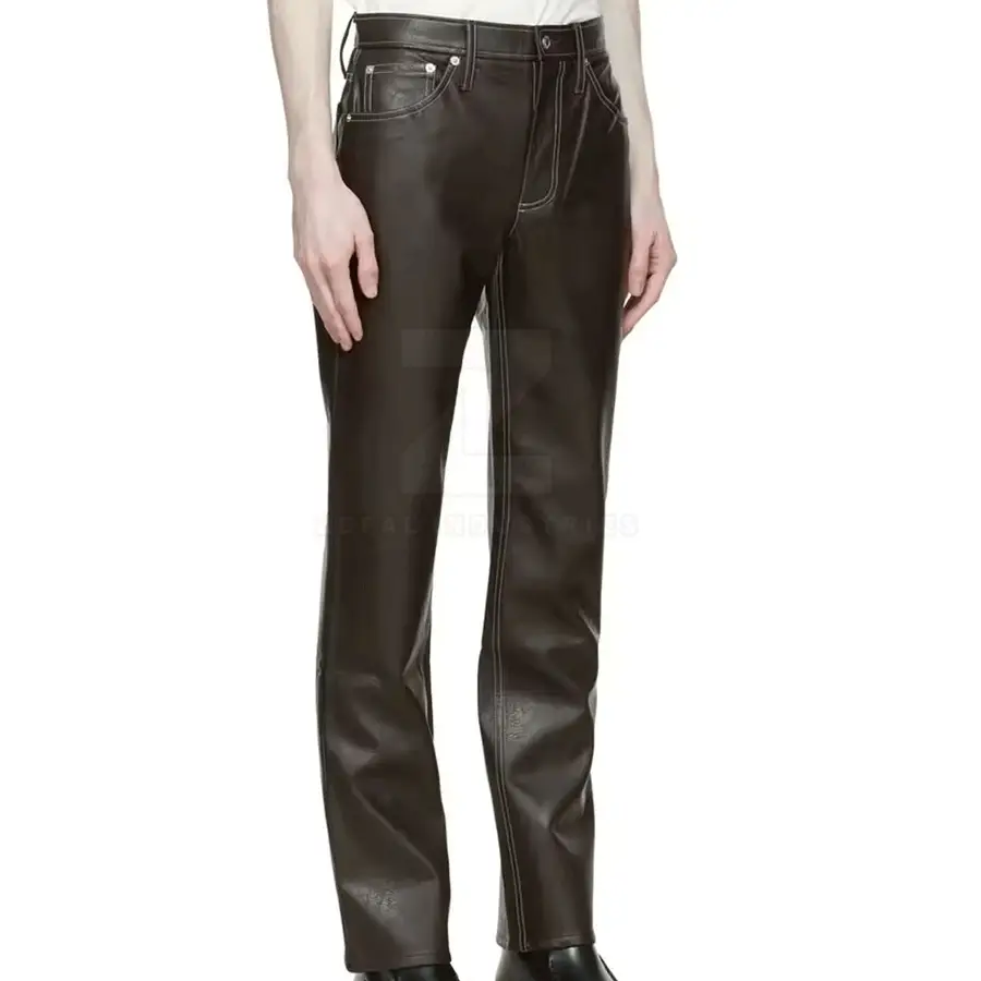 Classic Men's Leather Casual Pants Mid Glossy Surface Comfortable Lining Customized Logo Breathable High Quality Lightweight All — Zefal Industries product photograph 2 of 2