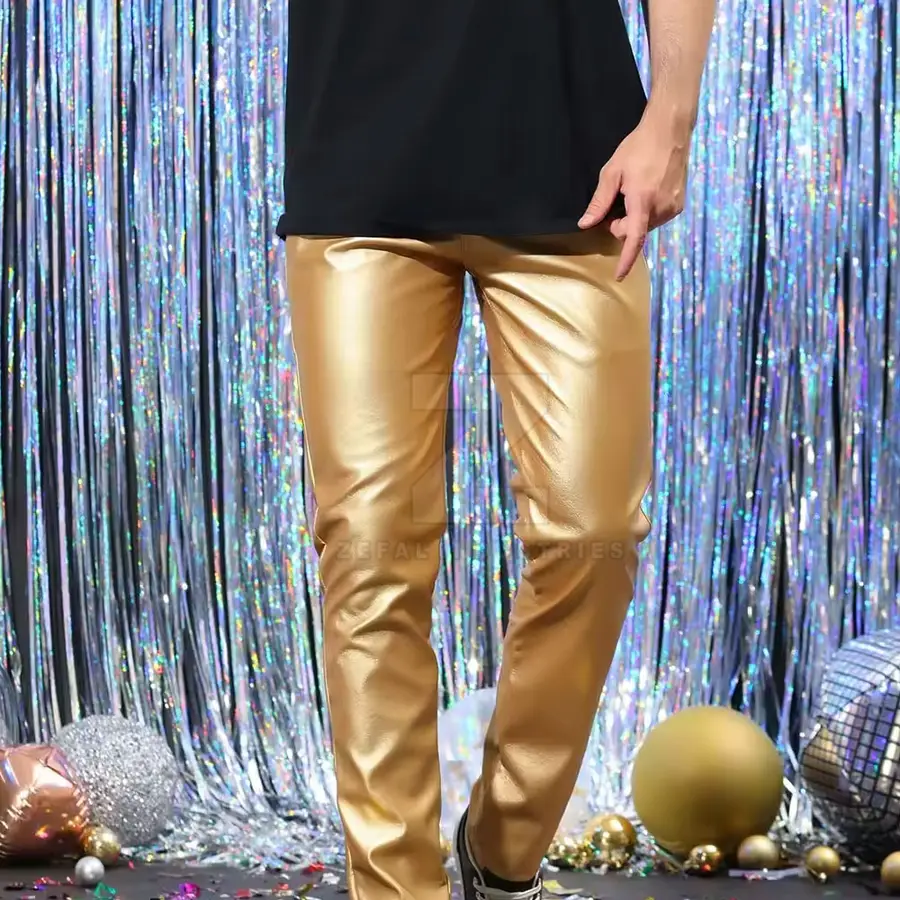 High Quality Lightweight Men Casual Leather Pants Dark Wash Mid Rise Customizable Design Customized Logo Wholesale OEM Service — Zefal Industries product photograph 2 of 2