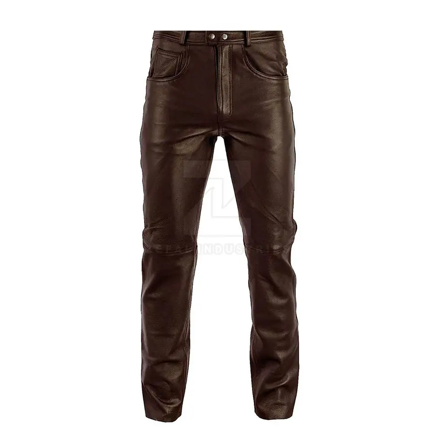 Top Selling Men's Genuine Leather Casual Mid Waist Lightweight Breathable Dark Wash Customized Logo Pant- New Arrival — Zefal Industries product photograph 1 of 2