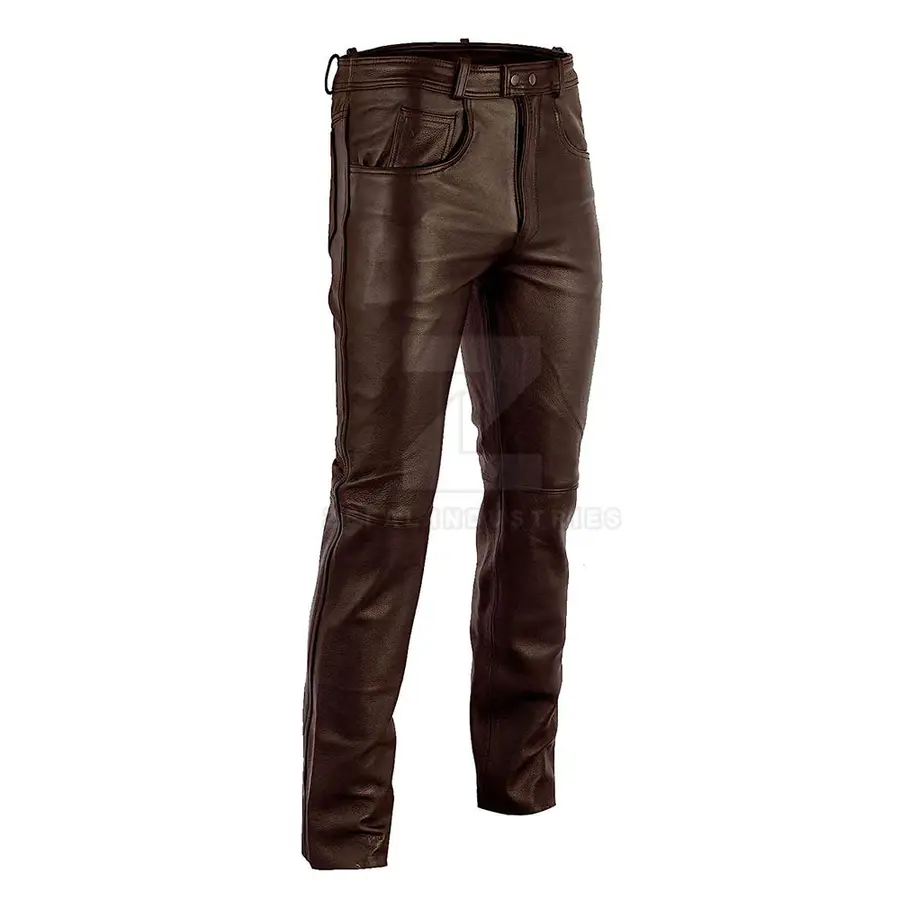 Top Selling Men's Genuine Leather Casual Mid Waist Lightweight Breathable Dark Wash Customized Logo Pant- New Arrival — Zefal Industries product photograph 2 of 2