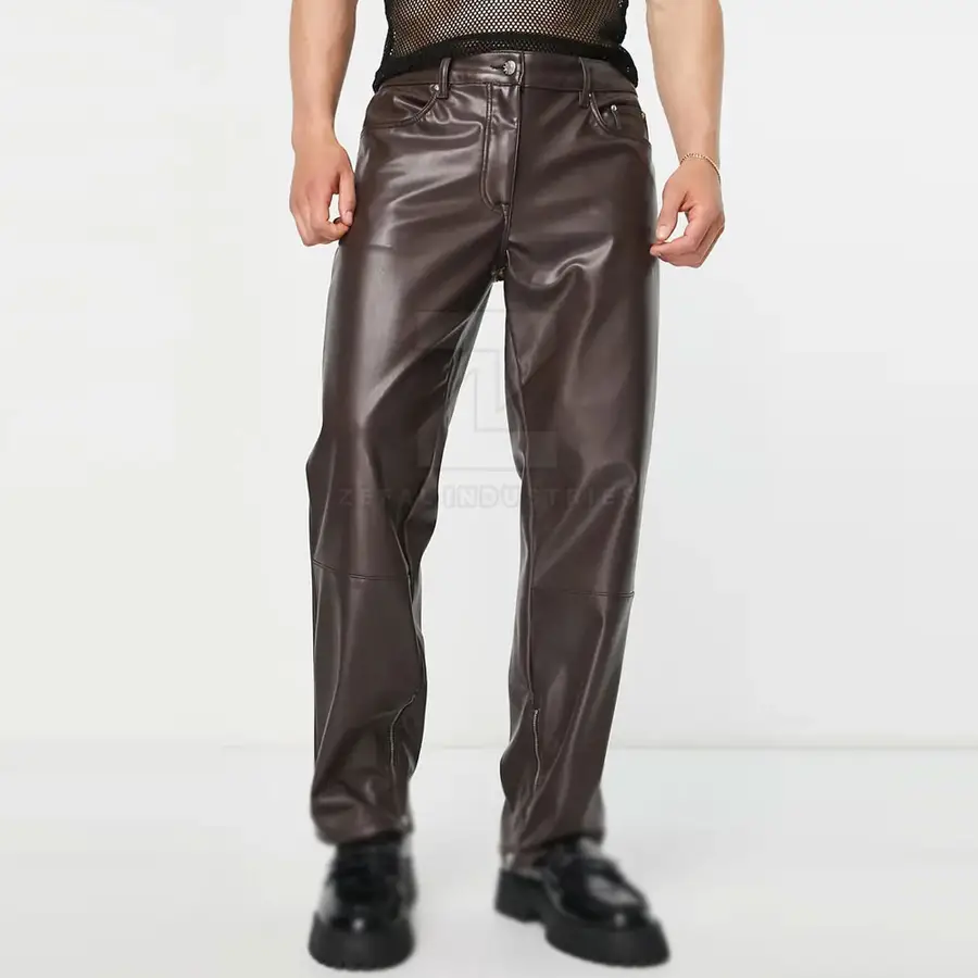 Factory Direct Sale Men Leather Pants Lightweight Casual Dark Flat Front Breathable Winter New Arrival — Zefal Industries product photograph 1 of 2