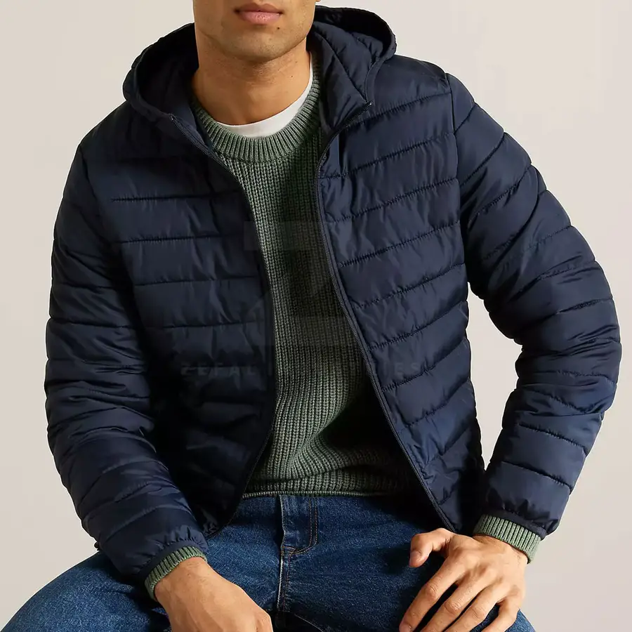 Men Eco-Friendly Breathable Puffer Jacket Winter Warm Lightweight Quilted Outerwear Front Logo Cold Weather Casual Wear — Zefal Industries product photograph 2 of 2