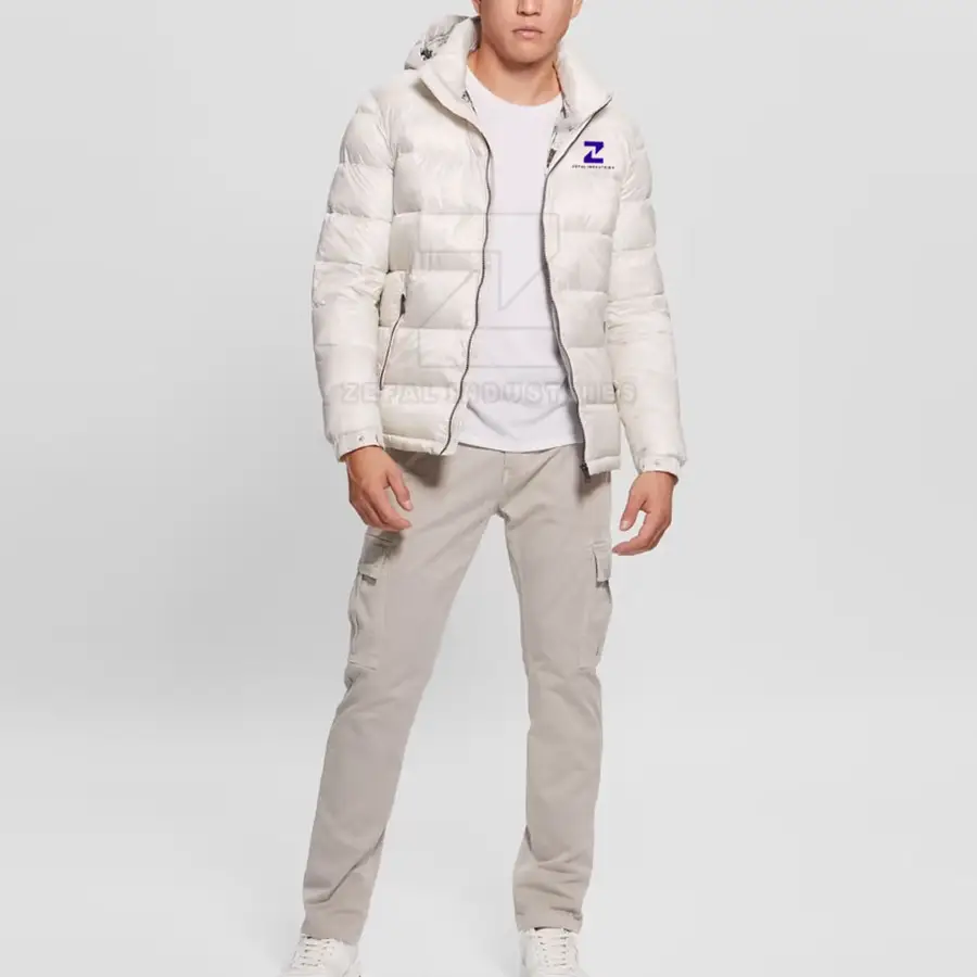 Classic Design Custom Eco-Friendly Breathable Puffer Jacket for Men Warm Front Logo Streetwear Casual Regular Winter Jacket — Zefal Industries product photograph 2 of 2