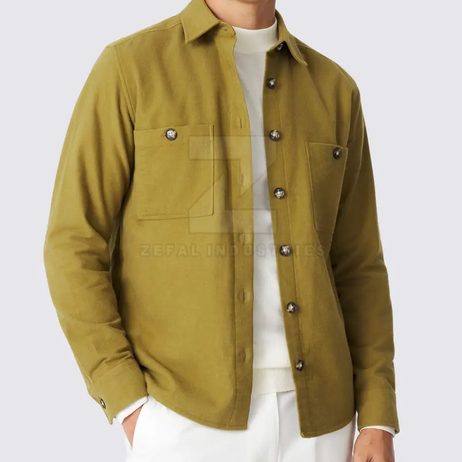 Oversized Structured Casual Shirt Men Spring Custom Solid Color Breathable Eco-Friendly 100% Cotton Fabric High Quality Safari — Zefal Industries product photograph 2 of 2