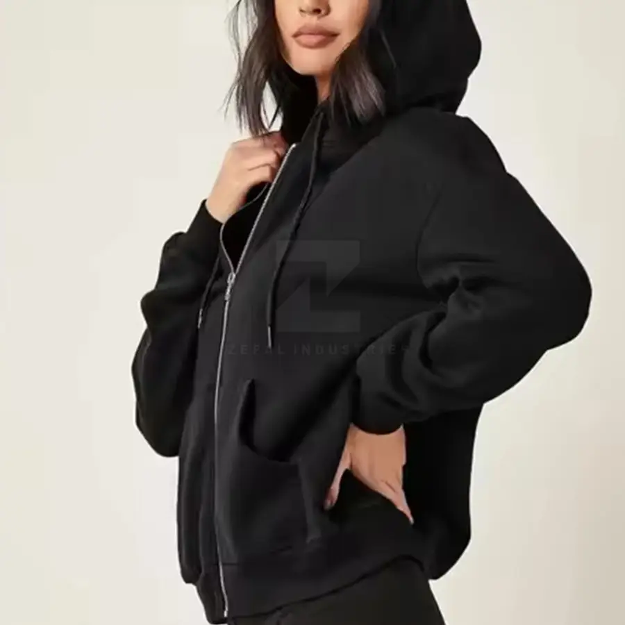 Trendy Style Women Winter Zipper Hoodie Slim Fit Breathable Front Logo for Gym or Street Wear — Zefal Industries product photograph 1 of 2
