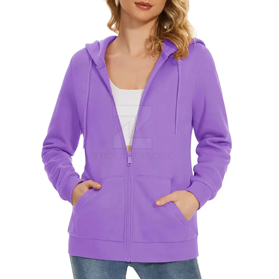 Casual Women Winter Front Zipper Hoodie 100% Cotton Eco Friendly Breathable Full-Zip — real Zefal Industries product photograph