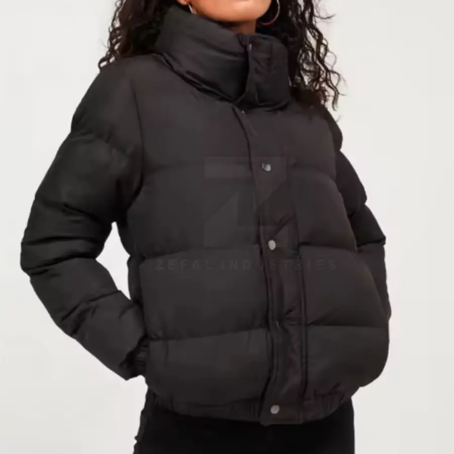Slim Fit Women Puffer Jacket High Quality Breathable Windproof Eco-Friendly Winter Cotton Lining Customized Colors Logo — Zefal Industries product photograph 2 of 2