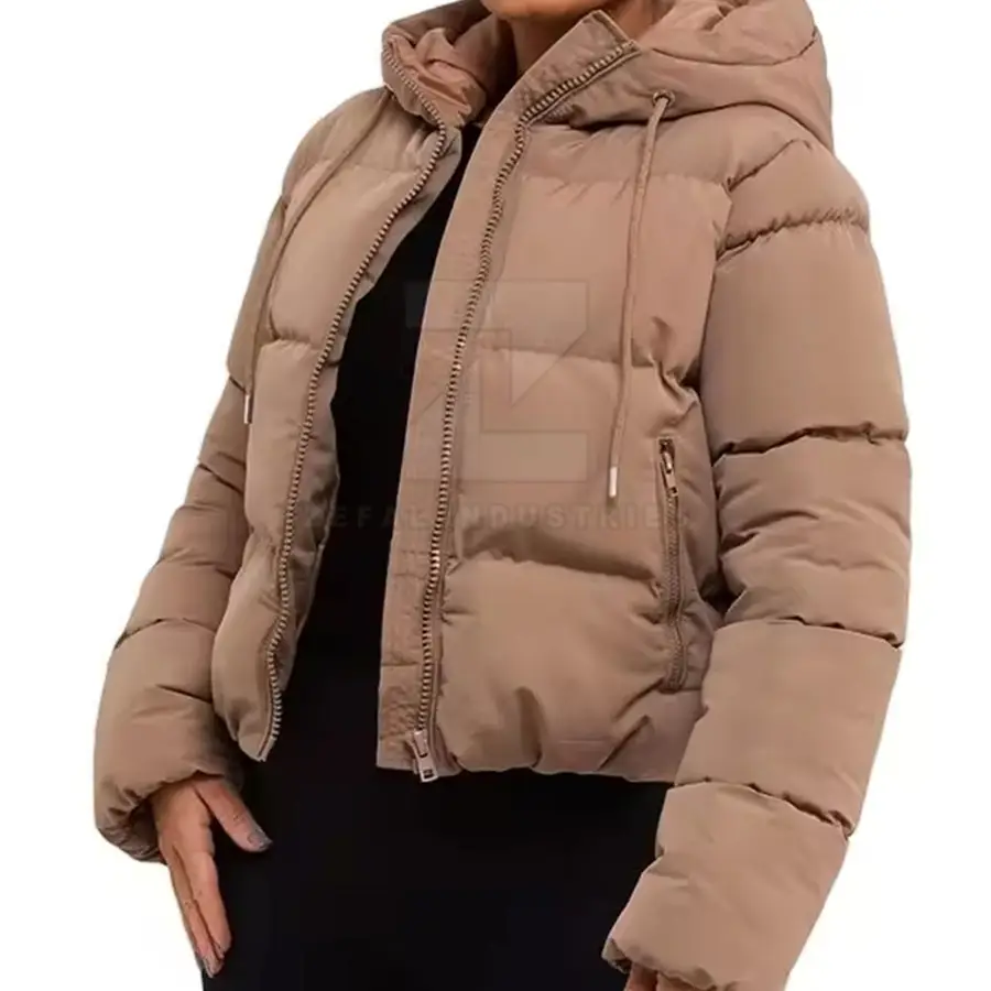 Premium Quality Women Puffer Jacket Solid Pattern Zipper Closure Winter Breathable Windproof Eco-Friendly Polyester/Nylon Front — Zefal Industries product photograph 1 of 2