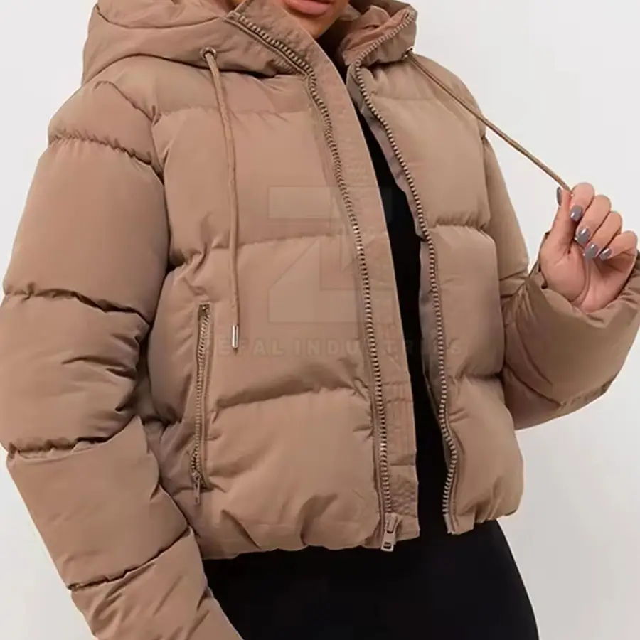 Premium Quality Women Puffer Jacket Solid Pattern Zipper Closure Winter Breathable Windproof Eco-Friendly Polyester/Nylon Front — Zefal Industries product photograph 2 of 2