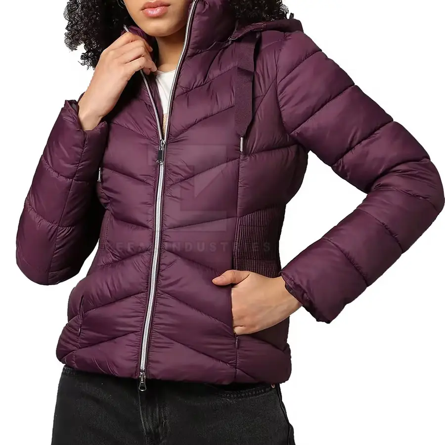 Factory Direct Women Puffer Jackets Winter Wear Made Pakistan High Quality Windproof Breathable Eco-Friendly — real Zefal Industries product photograph